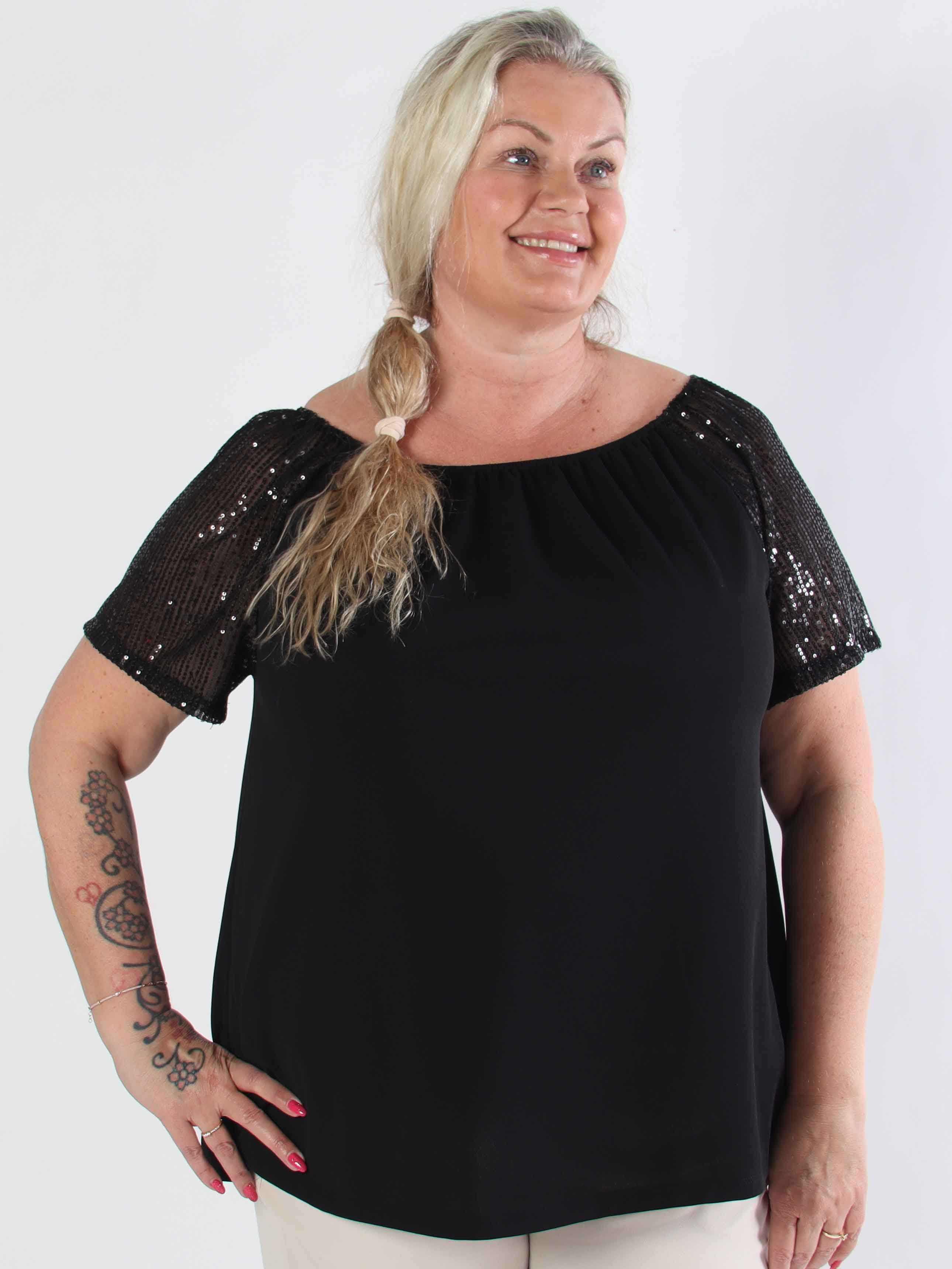 Kim Shirt - Sød plus size elastisk bluse med glitrende pailletærmer